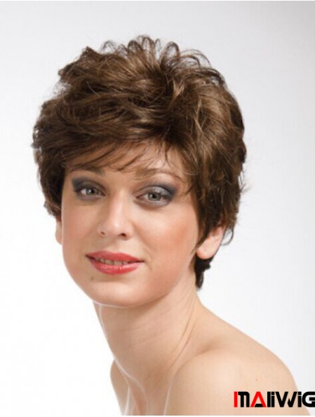 Brown 8 inch Sassy Short Wavy Layered Lace Wigs