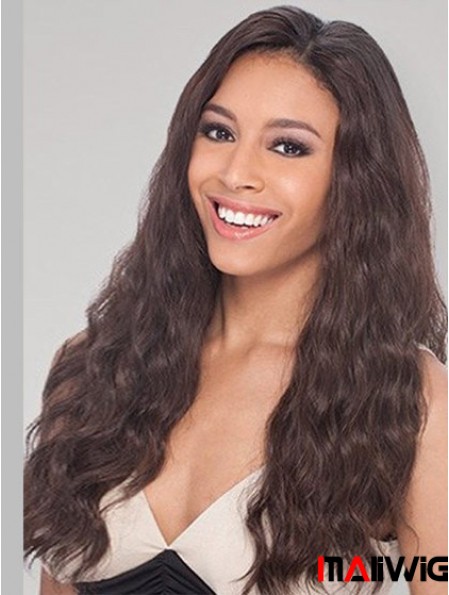 Brown Long Perfect Wavy Without Bangs Lace Wigs