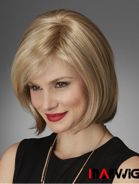 Chin Length Straight Bobs Natural Blonde Lace Front Wigs