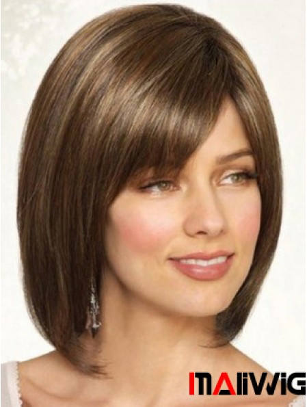 Synthetic Straight Chin Length Brown Bobs Handmade Wigs