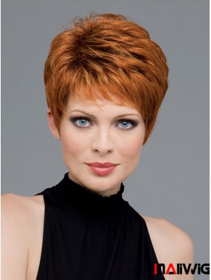 Good Auburn Cropped Wavy Boycuts Monofilament Wigs