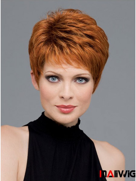 Good Auburn Cropped Wavy Boycuts Monofilament Wigs