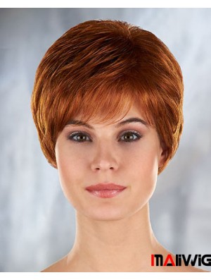 Auburn Curly Synthetic Short With Bangs Mono Filament Wigs