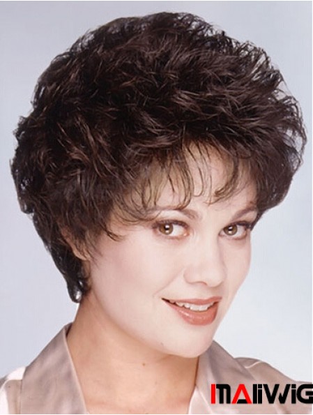 Layered Short Wavy Brown 8 inch Fashionable Monofilament Wigs