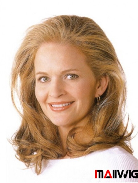 Shoulder Length Wavy With Bangs Blonde Fabulous 100% Hand-tied Wigs