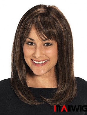 With Bangs Long Straight Brown 16 inch Discount Monofilament Wigs