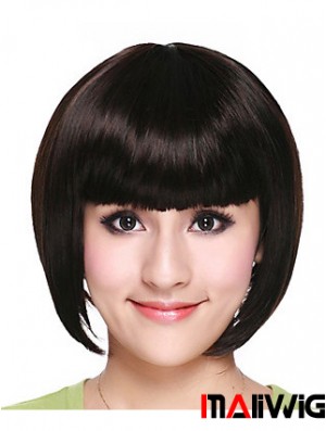 Capless Chin Length Straight Black Fashion Bob Wigs