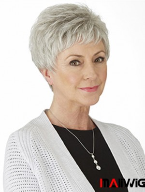 Grey Straight Wig With Monofilament Synthetic Short Length