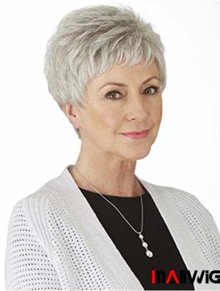 Grey Straight Wig With Monofilament Synthetic Short Length