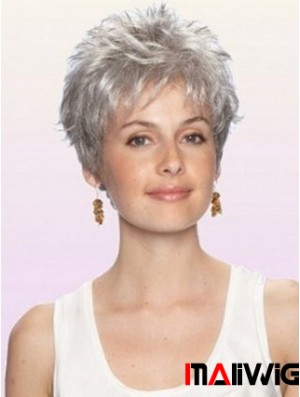 Durable Grey Wig With Capless Cropped Length Boycuts Wavy Style