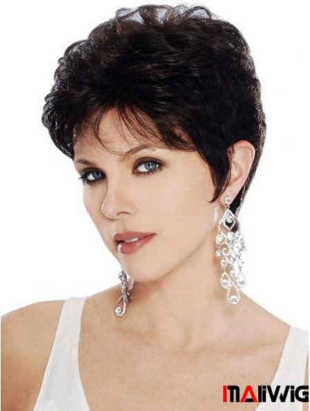 Boycuts Cropped Black Wavy Sleek Petite Wigs