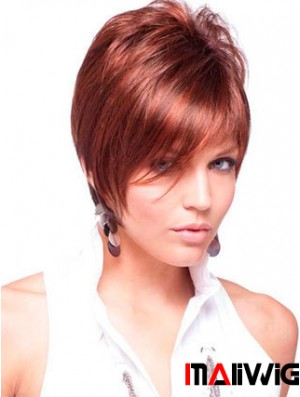Cheap Real Hair Wigs Red Color Short Length Straight Style