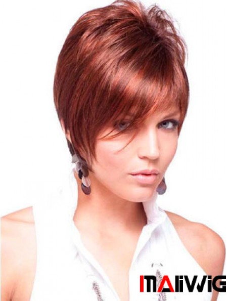Cheap Real Hair Wigs Red Color Short Length Straight Style