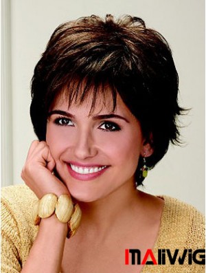 Layered Wavy Brown Capless Durable Short Wigs