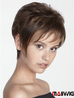 Boycuts Straight Brown Capless Modern Short Wigs