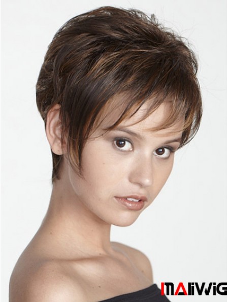 Boycuts Straight Brown Capless Modern Short Wigs