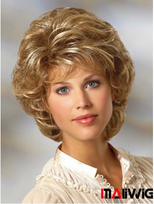 Durable Curly Blonde Wig Classic Cut Chin Length With Capless