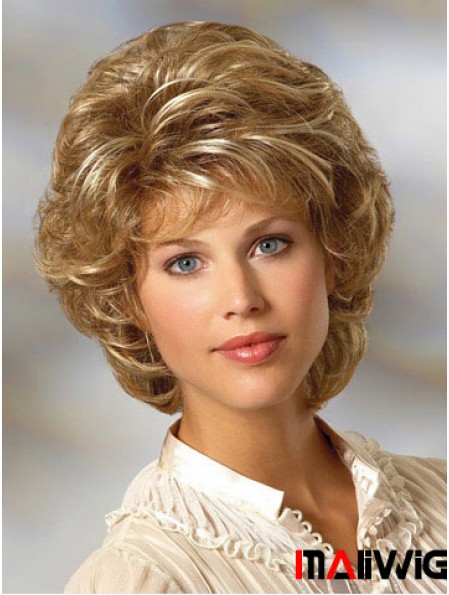 Durable Curly Blonde Wig Classic Cut Chin Length With Capless