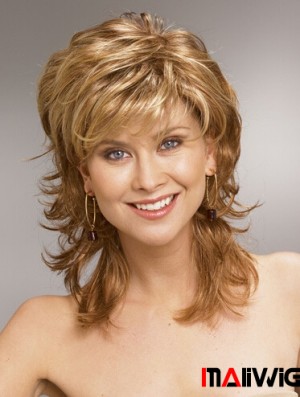 Shoulder Length Layered 13 inch Wavy Blonde Medium Wigs