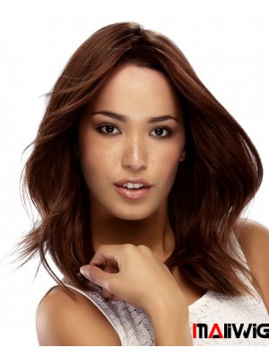 Shoulder Length With Bangs 16 inch Straight Auburn Medium Wigs