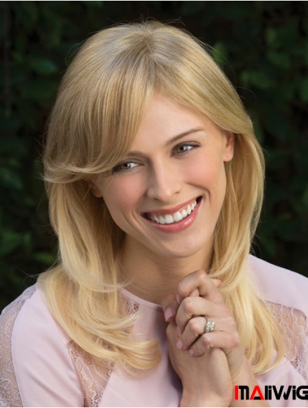 Style Blonde Wavy With Bangs Capless Long Wigs