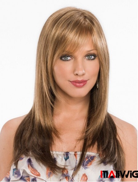 New Blonde Straight With Bangs Capless Long Wigs