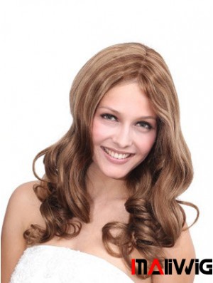 No-Fuss Brown Wavy Without Bangs 100% Hand-tied Long Wigs