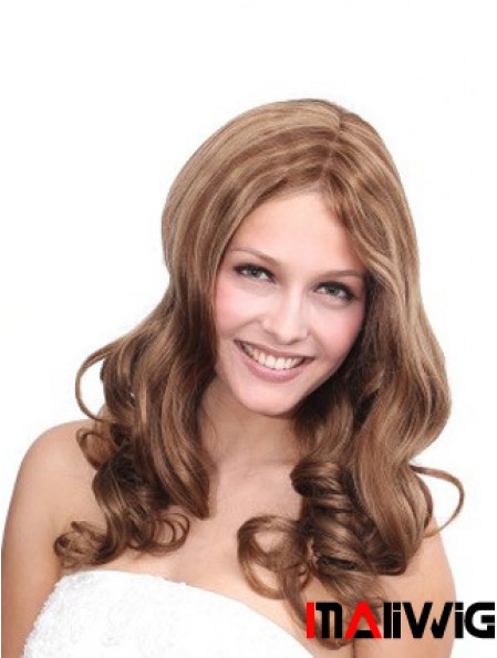 No-Fuss Brown Wavy Without Bangs 100% Hand-tied Long Wigs