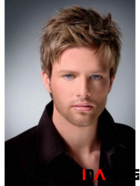 Full Lace Brown Remy Human Boycuts Short Men In Wigs
