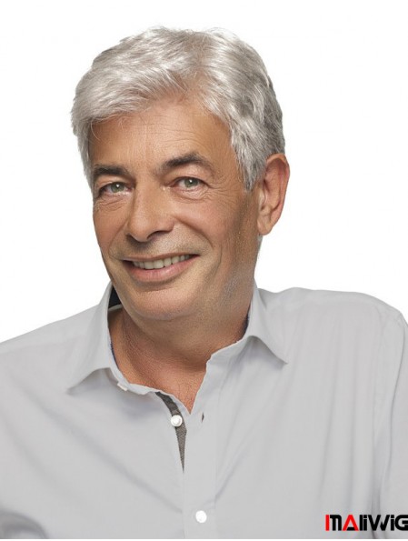 Grey 100% Hand Tied Remy Human Straight Monofilament Human Hair Wigs