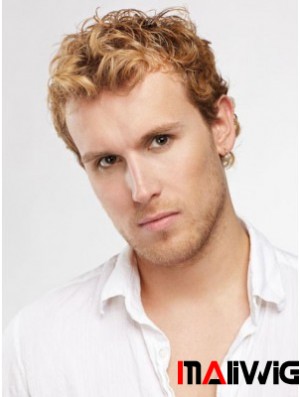 Blonde Short Curly Capless Curly Synthetic Wig Men