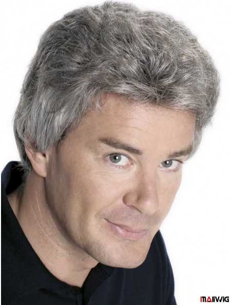 Natural Remy Human Hair Grey Capless Straight Short Mens Wigs