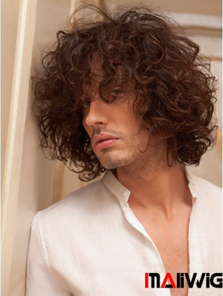 10 inch Remy Human Short Auburn Curly Capless Men Wigs