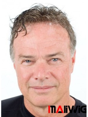 Mens Toupee Hair Pieces With Remy Monofilament Short Length Wavy Style Human Hair Wigs