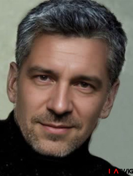 Grey 6 inch Capless Grey Short Remy Human Hair Straight Mens Wigs Grey 6 inch Capless Grey Short Remy Human Hair Straight Mens Wigs