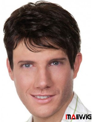 Remy Human Hair Black Short Straight Style  Wigs For Men With Capless