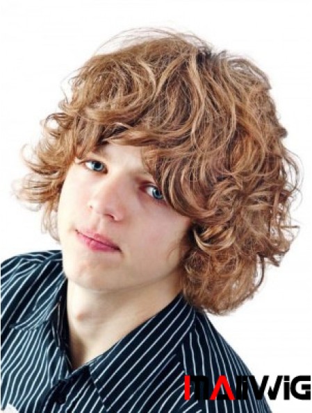 Synthetic Capless Wavy With Bangs Short Blonde Wig For Men