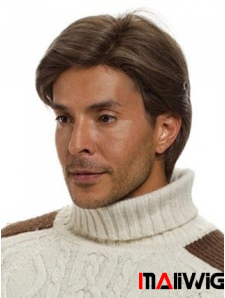 Monofilam Remy Human Short Brown Straight Man For Wig