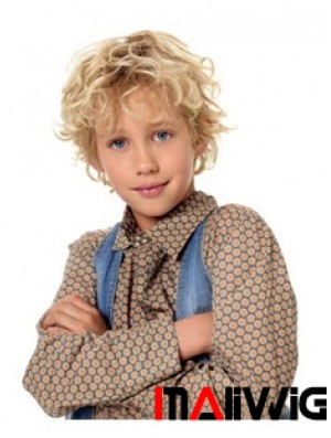 Wavy Short Blonde Synthetic Capless Kids Wigs