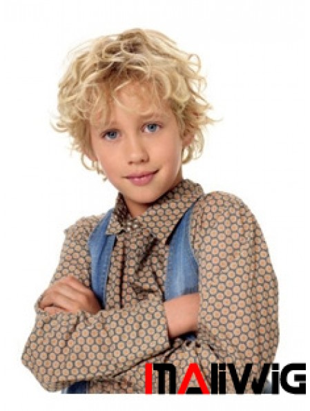 Wavy Short Blonde Synthetic Capless Kids Wigs