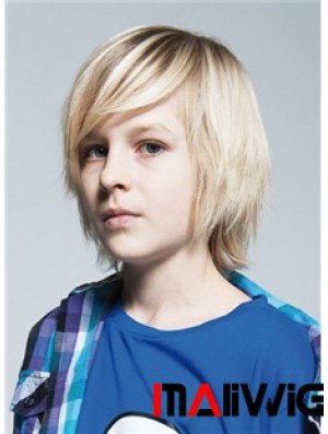 Straight Chin Length Blonde Remy Human Hair Capless Kids Wigs
