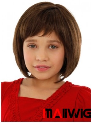 Straight Chin Length Auburn Remy Human Hair 100% Hand-tied Kids Wigs