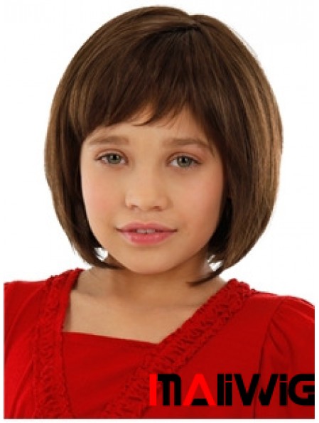 Straight Chin Length Auburn Remy Human Hair 100% Hand-tied Kids Wigs
