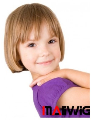 Straight Short Blonde Remy Human Hair 100% Hand-tied Kids Wigs