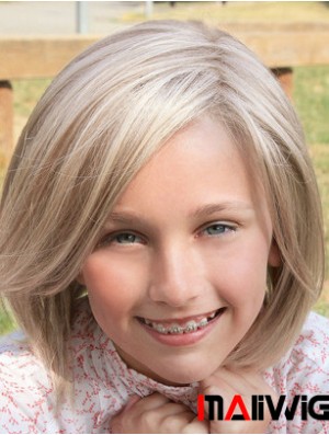 Straight Shoulder Length Blonde Synthetic Lace Front Kids Wigs