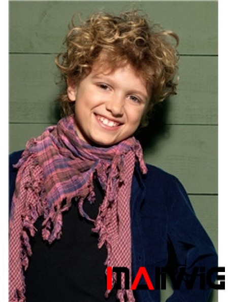 Curly Short Blonde Synthetic Capless Kids Wigs