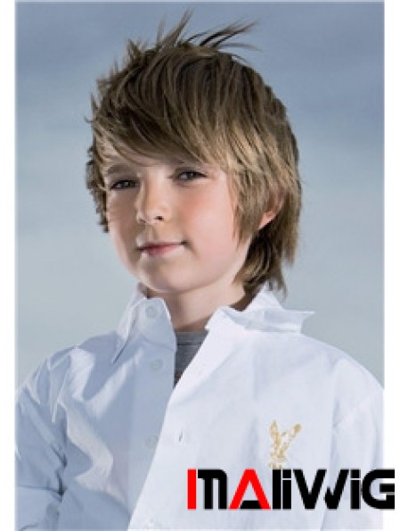Straight Short Brown Remy Human Hair Capless Kids Wigs