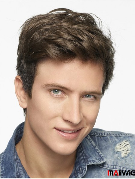 Short Straight Brown Synthetic Monofilament Human Hair Wigs UK
