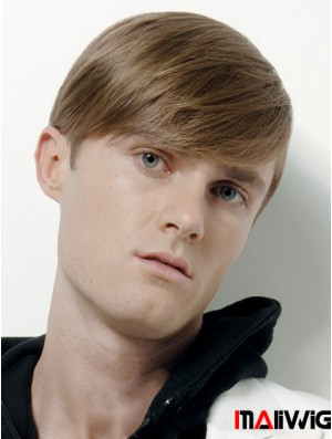 Natural Capless Cropped Short Brown Remy Human Mens Wig