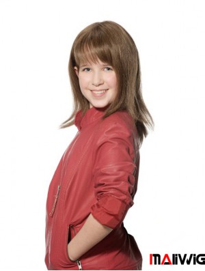 Straight Long Brown Synthetic 100% Hand-tied Kids Wigs